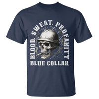 Skull Smoking T Shirt Blood Sweat Profanity Blue Collar - Wonder Print Shop