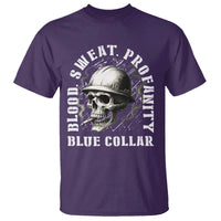 Skull Smoking T Shirt Blood Sweat Profanity Blue Collar - Wonder Print Shop