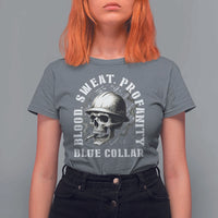 Skull Smoking T Shirt For Women Blood Sweat Profanity Blue Collar - Wonder Print Shop