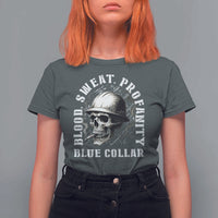 Skull Smoking T Shirt For Women Blood Sweat Profanity Blue Collar - Wonder Print Shop