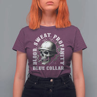Skull Smoking T Shirt For Women Blood Sweat Profanity Blue Collar - Wonder Print Shop