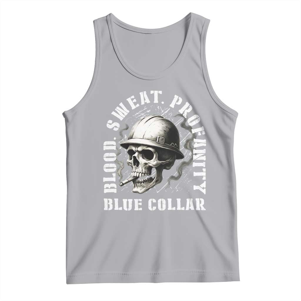 Skull Smoking Tank Top Blood Sweat Profanity Blue Collar - Wonder Print Shop