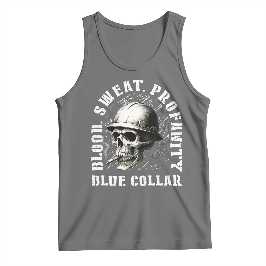 Skull Smoking Tank Top Blood Sweat Profanity Blue Collar - Wonder Print Shop