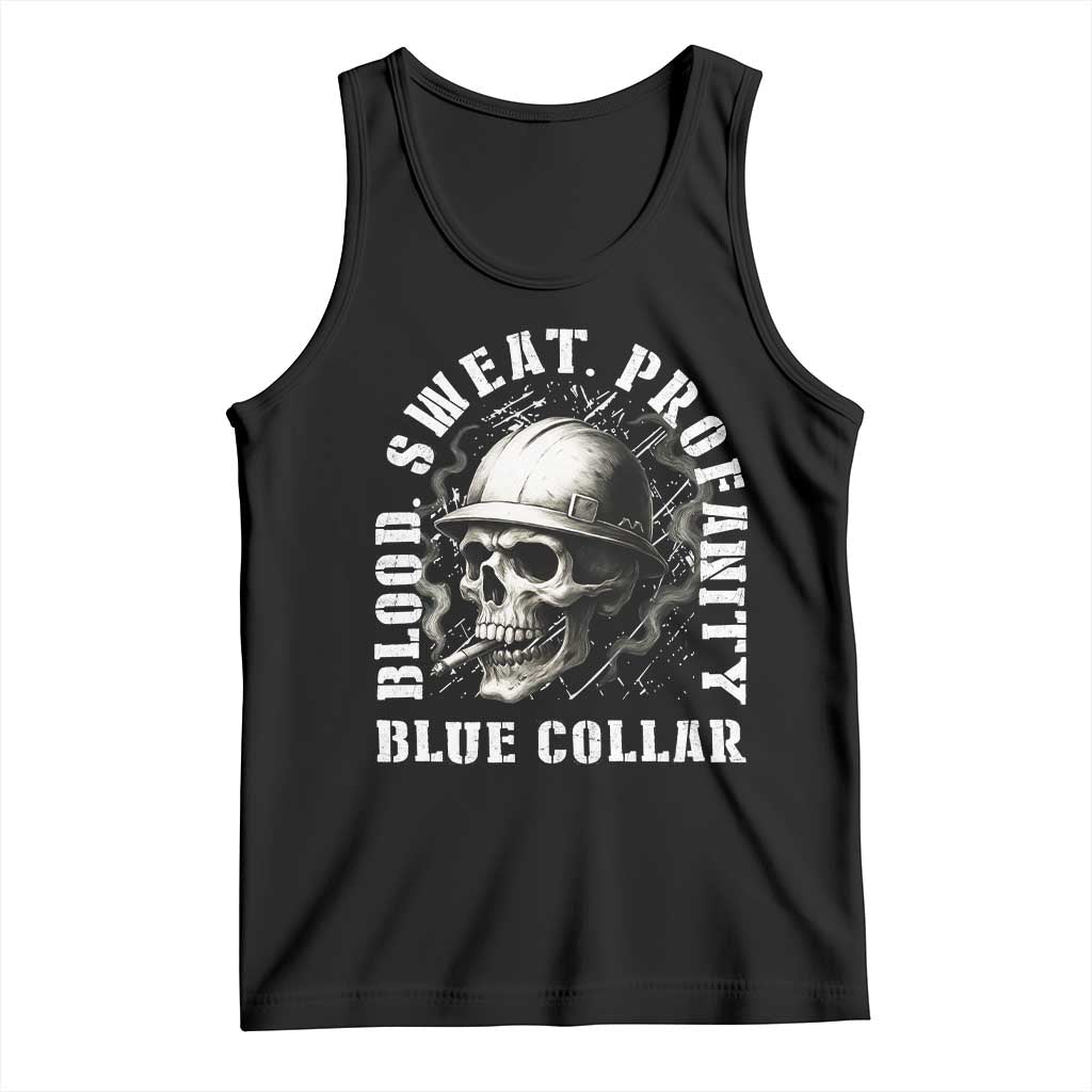 Skull Smoking Tank Top Blood Sweat Profanity Blue Collar - Wonder Print Shop