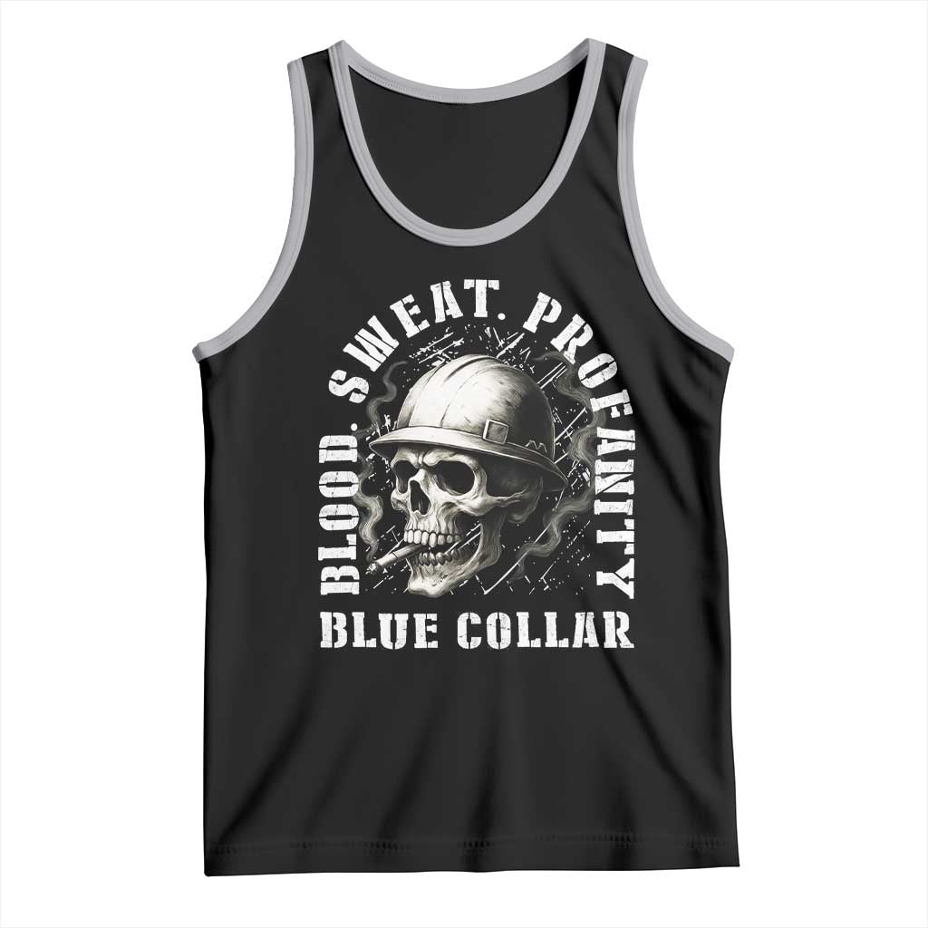 Skull Smoking Tank Top Blood Sweat Profanity Blue Collar - Wonder Print Shop
