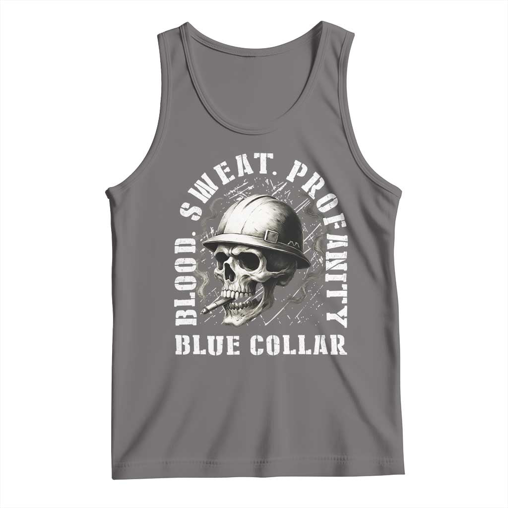 Skull Smoking Tank Top Blood Sweat Profanity Blue Collar - Wonder Print Shop