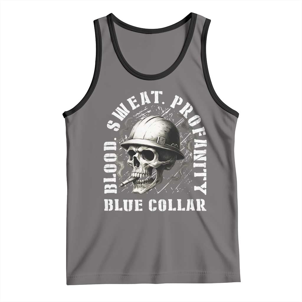 Skull Smoking Tank Top Blood Sweat Profanity Blue Collar - Wonder Print Shop
