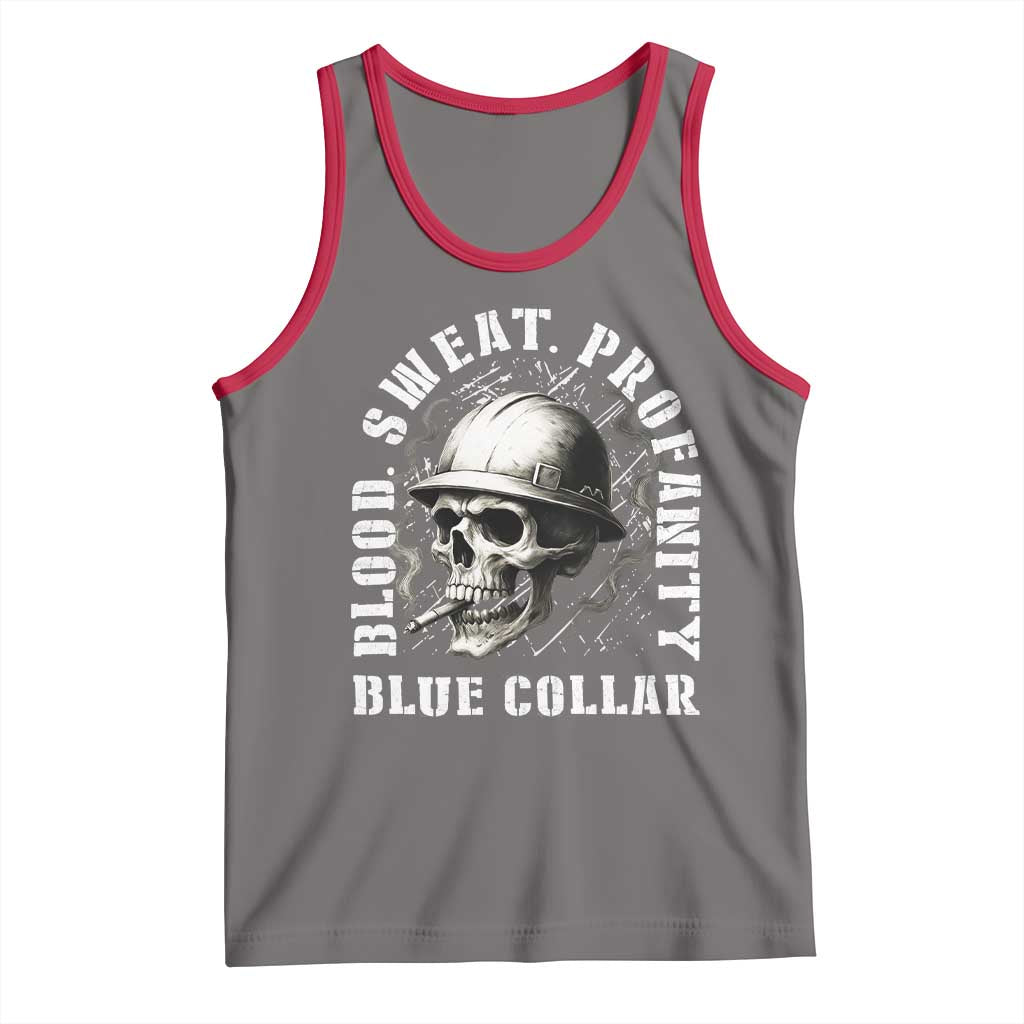 Skull Smoking Tank Top Blood Sweat Profanity Blue Collar - Wonder Print Shop