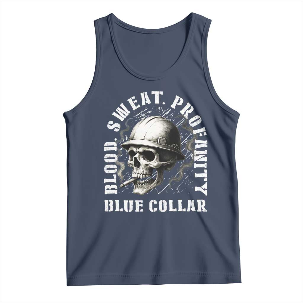 Skull Smoking Tank Top Blood Sweat Profanity Blue Collar - Wonder Print Shop