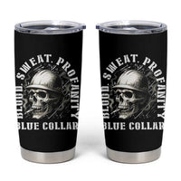 Skull Smoking Tumbler Cup Blood Sweat Profanity Blue Collar
