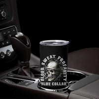 Skull Smoking Tumbler Cup Blood Sweat Profanity Blue Collar
