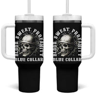 Skull Smoking Tumbler With Handle Blood Sweat Profanity Blue Collar