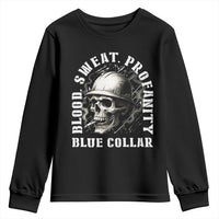 Skull Smoking Youth Sweatshirt Blood Sweat Profanity Blue Collar - Wonder Print Shop
