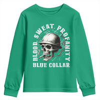 Skull Smoking Youth Sweatshirt Blood Sweat Profanity Blue Collar - Wonder Print Shop