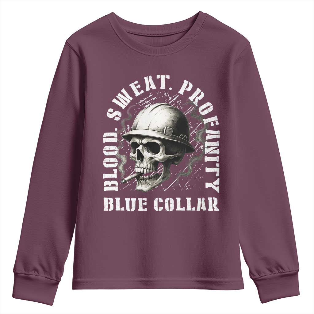 Skull Smoking Youth Sweatshirt Blood Sweat Profanity Blue Collar - Wonder Print Shop