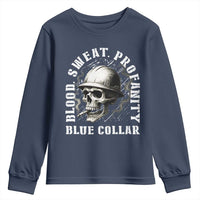 Skull Smoking Youth Sweatshirt Blood Sweat Profanity Blue Collar - Wonder Print Shop