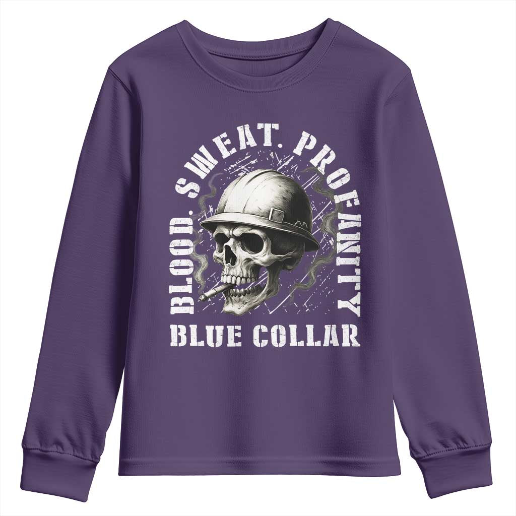 Skull Smoking Youth Sweatshirt Blood Sweat Profanity Blue Collar - Wonder Print Shop