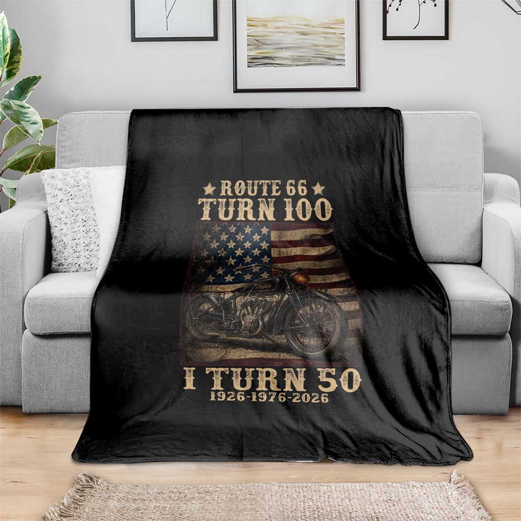 Route Highway 66 Turn 100 I Turn 50 Throw Blanket Vintage 1976 Road Sign Motorcycle Lover 50th Birthday Gift