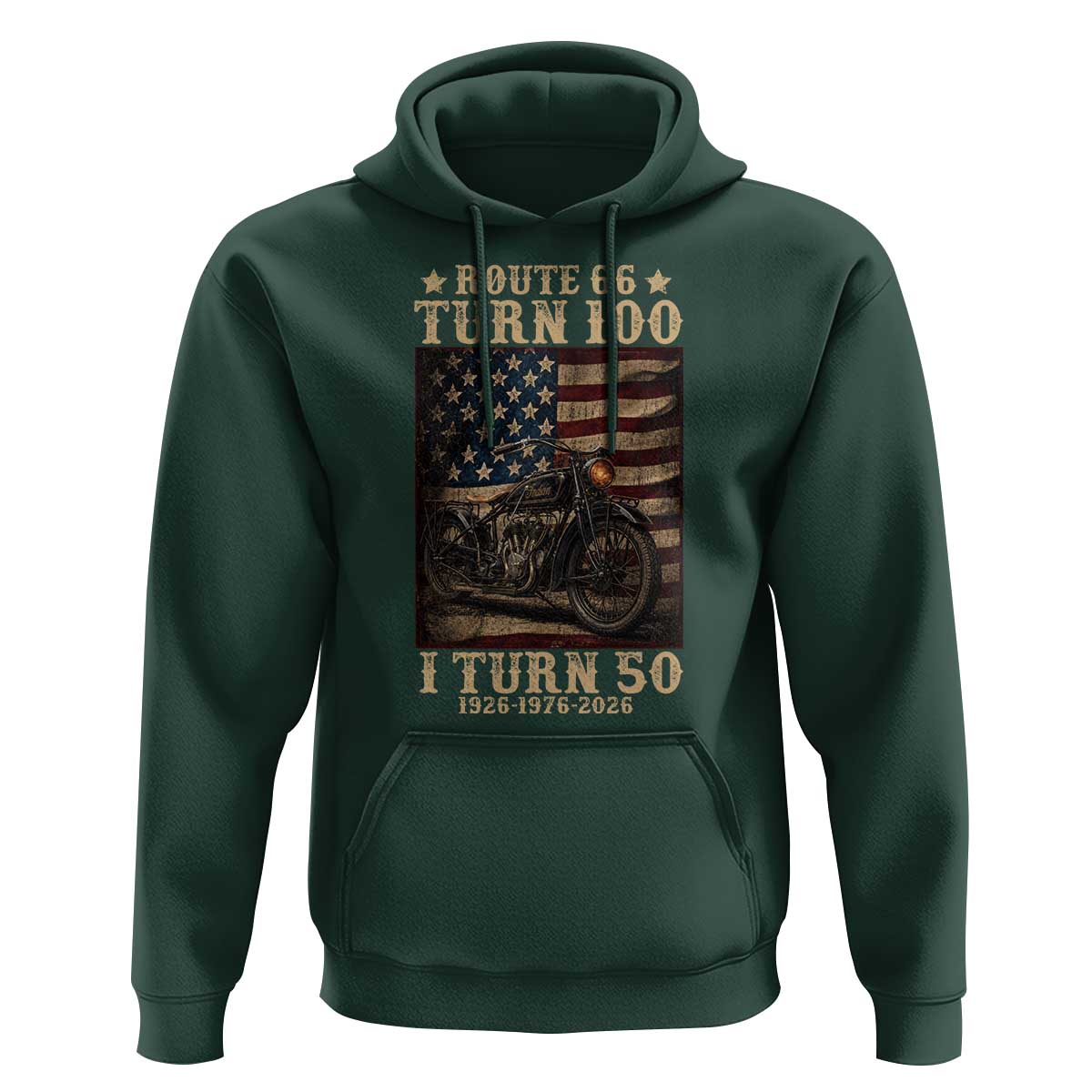 Route Highway 66 Turn 100 I Turn 50 Hoodie Vintage 1976 Road Sign Motorcycle Lover 50th Birthday Gift