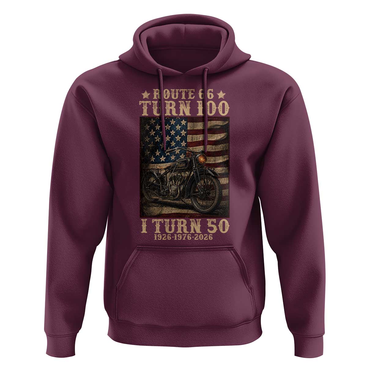 Route Highway 66 Turn 100 I Turn 50 Hoodie Vintage 1976 Road Sign Motorcycle Lover 50th Birthday Gift