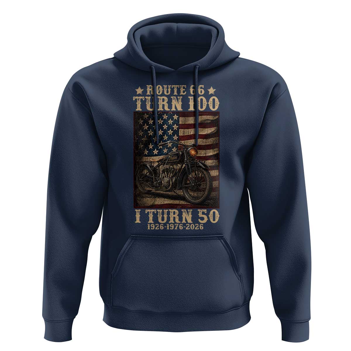Route Highway 66 Turn 100 I Turn 50 Hoodie Vintage 1976 Road Sign Motorcycle Lover 50th Birthday Gift