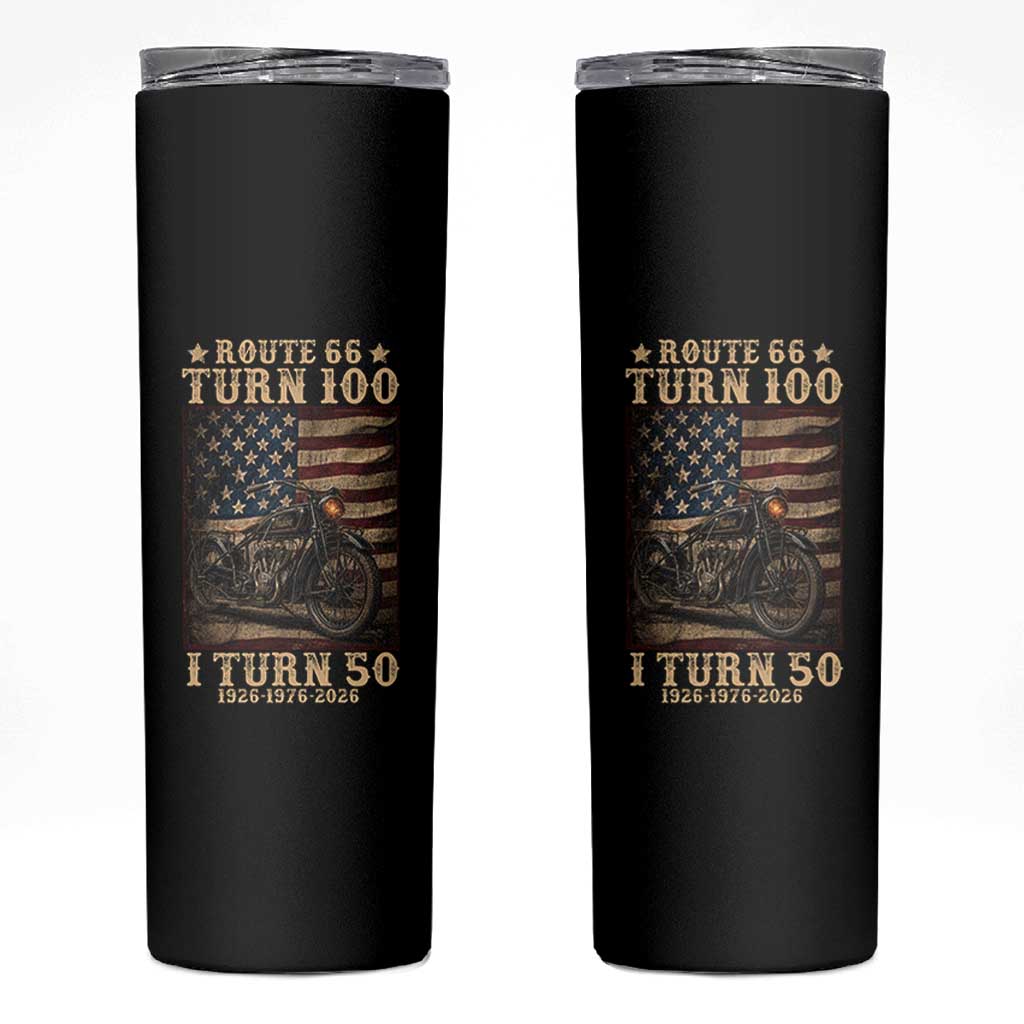 Route Highway 66 Turn 100 I Turn 50 Skinny Tumbler Vintage 1976 Road Sign Motorcycle Lover 50th Birthday Gift