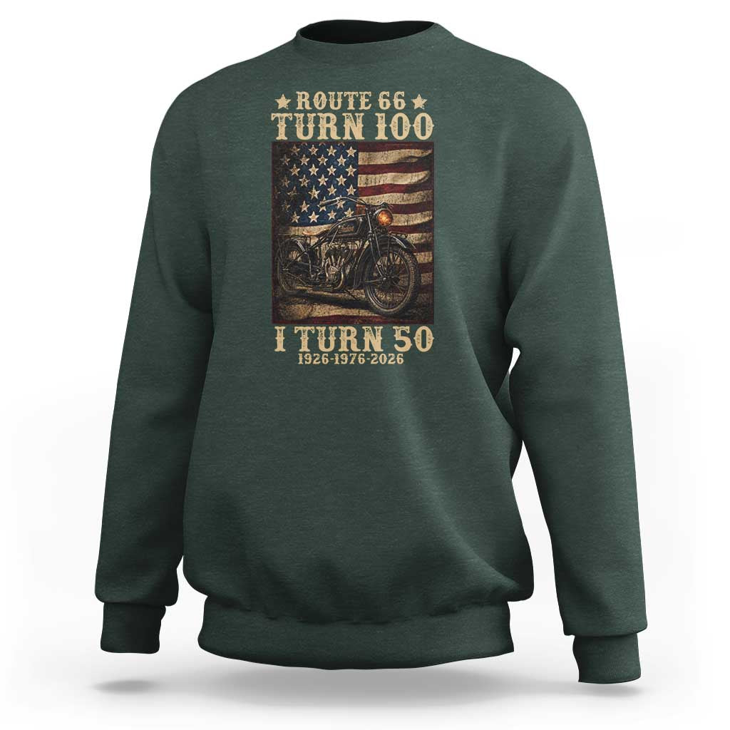 Route Highway 66 Turn 100 I Turn 50 Sweatshirt Vintage 1976 Road Sign Motorcycle Lover 50th Birthday Gift