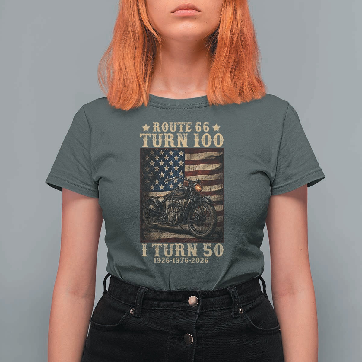 Route Highway 66 Turn 100 I Turn 50 T Shirt For Women Vintage 1976 Road Sign Motorcycle Lover 50th Birthday Gift