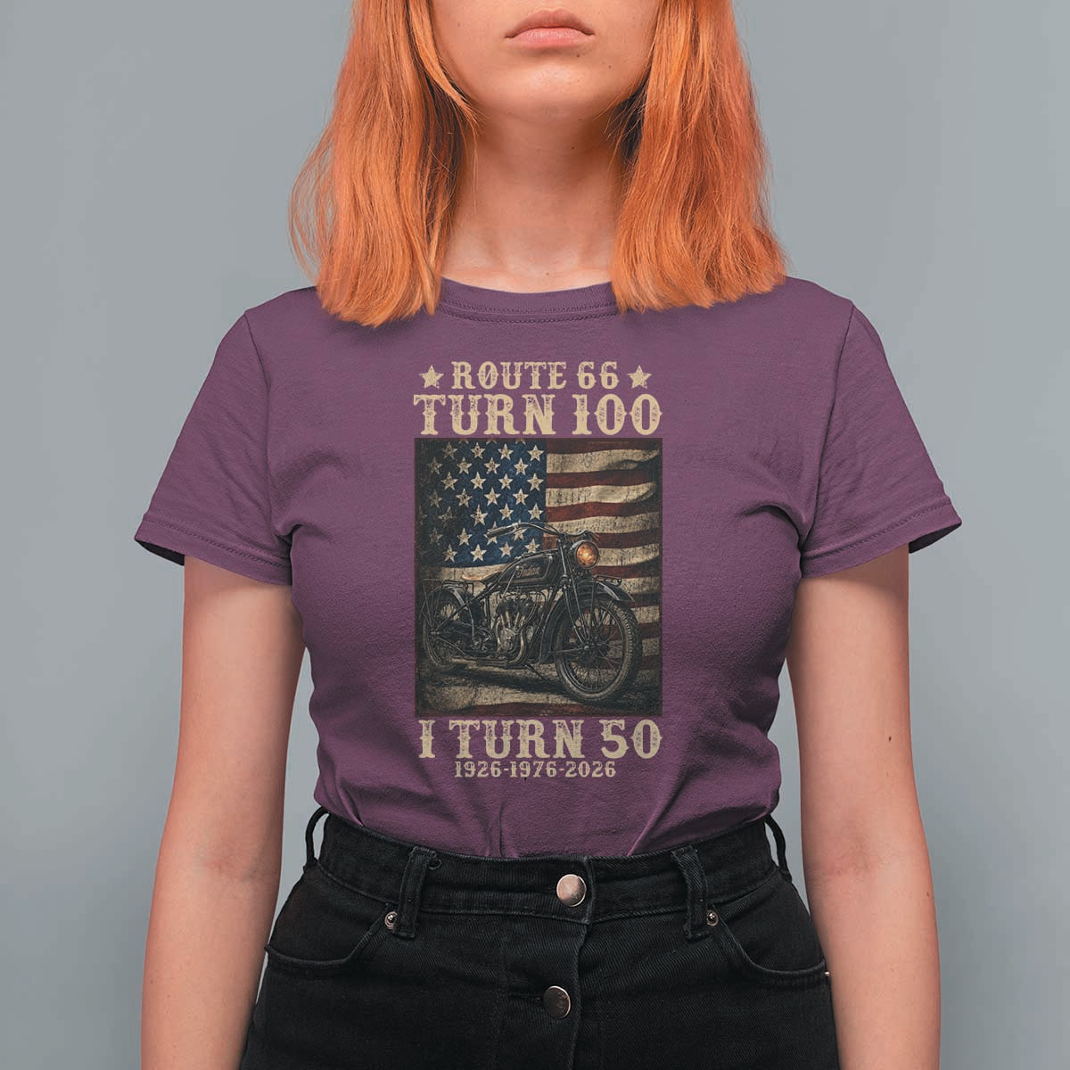 Route Highway 66 Turn 100 I Turn 50 T Shirt For Women Vintage 1976 Road Sign Motorcycle Lover 50th Birthday Gift