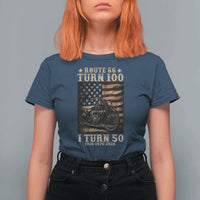 Route Highway 66 Turn 100 I Turn 50 T Shirt For Women Vintage 1976 Road Sign Motorcycle Lover 50th Birthday Gift