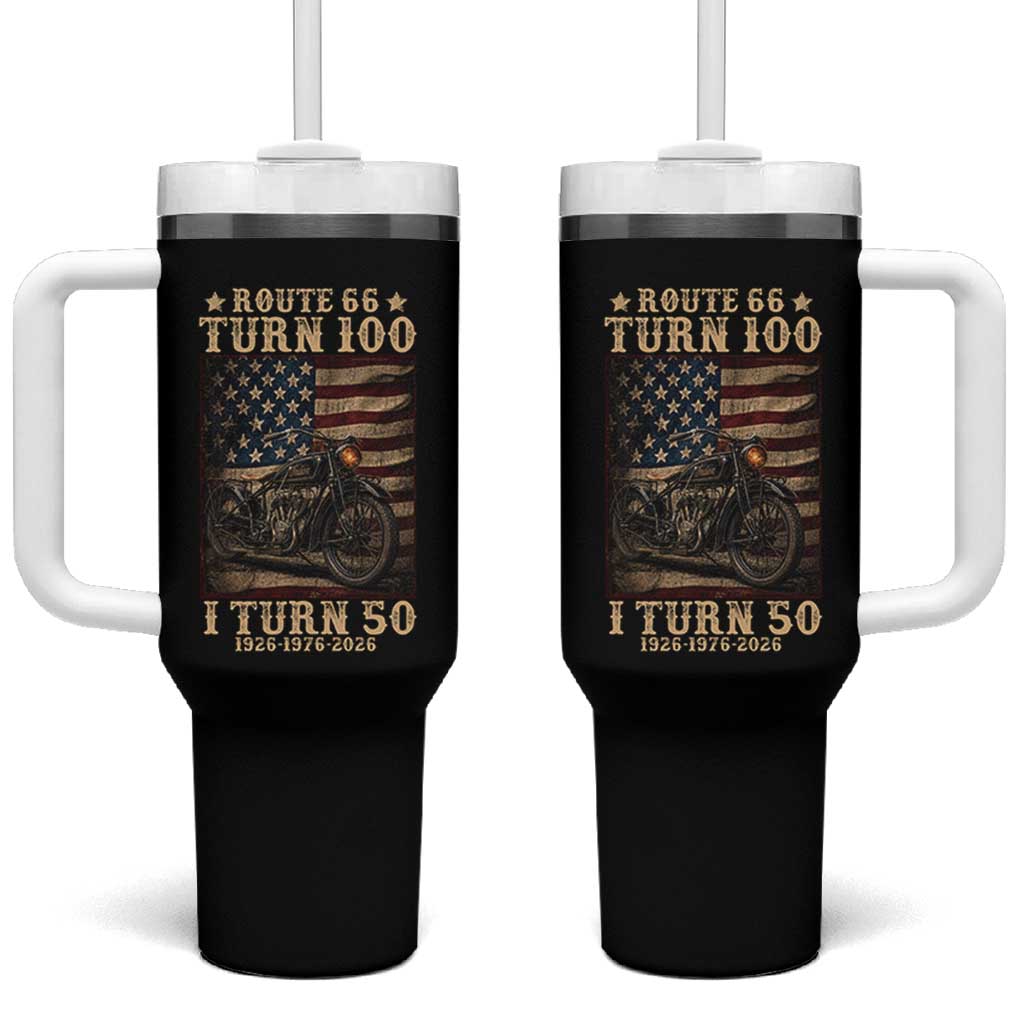 Route Highway 66 Turn 100 I Turn 50 Tumbler With Handle Vintage 1976 Road Sign Motorcycle Lover 50th Birthday Gift