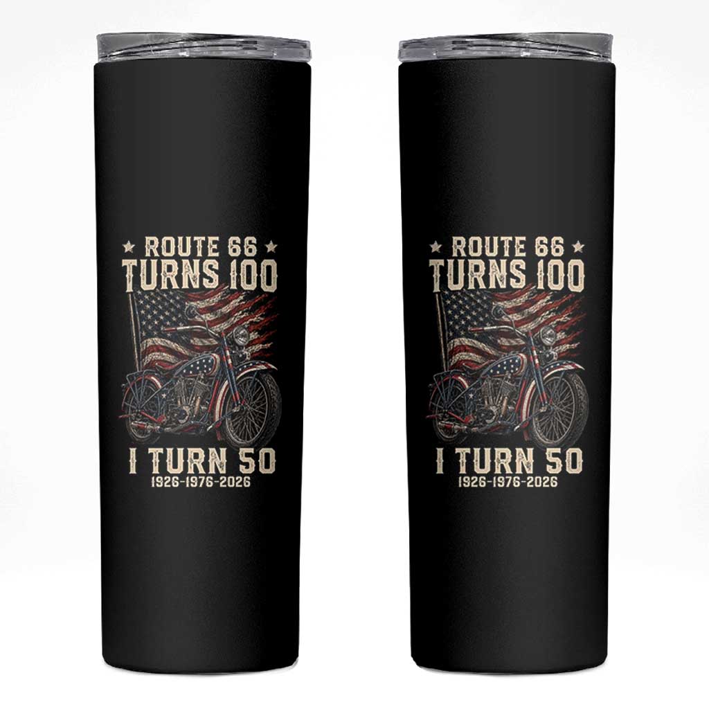 Route Highway 66 Turn 100 I Turn 50 Skinny Tumbler Vintage 1976 Road Sign Classic Motorcycle Lover 50th Birthday Gift
