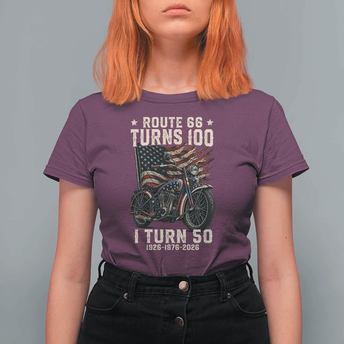 Route Highway 66 Turn 100 I Turn 50 T Shirt For Women Vintage 1976 Road Sign Classic Motorcycle Lover 50th Birthday Gift