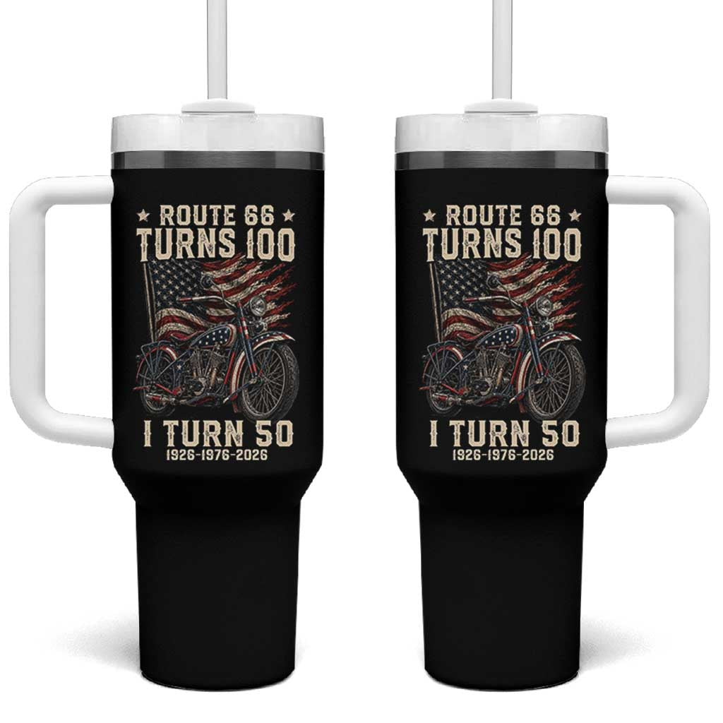 Route Highway 66 Turn 100 I Turn 50 Tumbler With Handle Vintage 1976 Road Sign Classic Motorcycle Lover 50th Birthday Gift