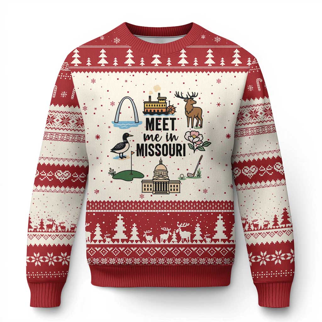 Meet Me in Missouri State Map Souvenir Ugly Christmas Sweater