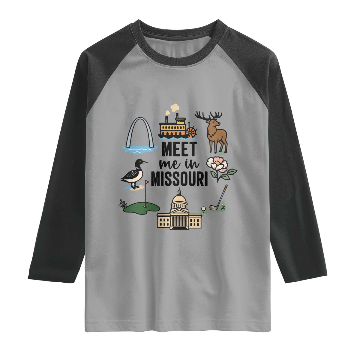 Meet Me in Missouri State Map Souvenir Raglan Shirt