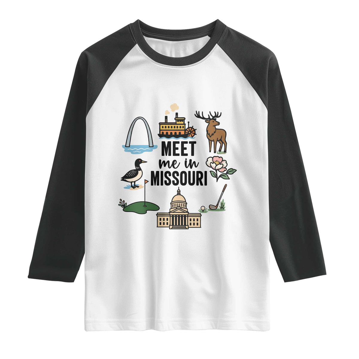 Meet Me in Missouri State Map Souvenir Raglan Shirt