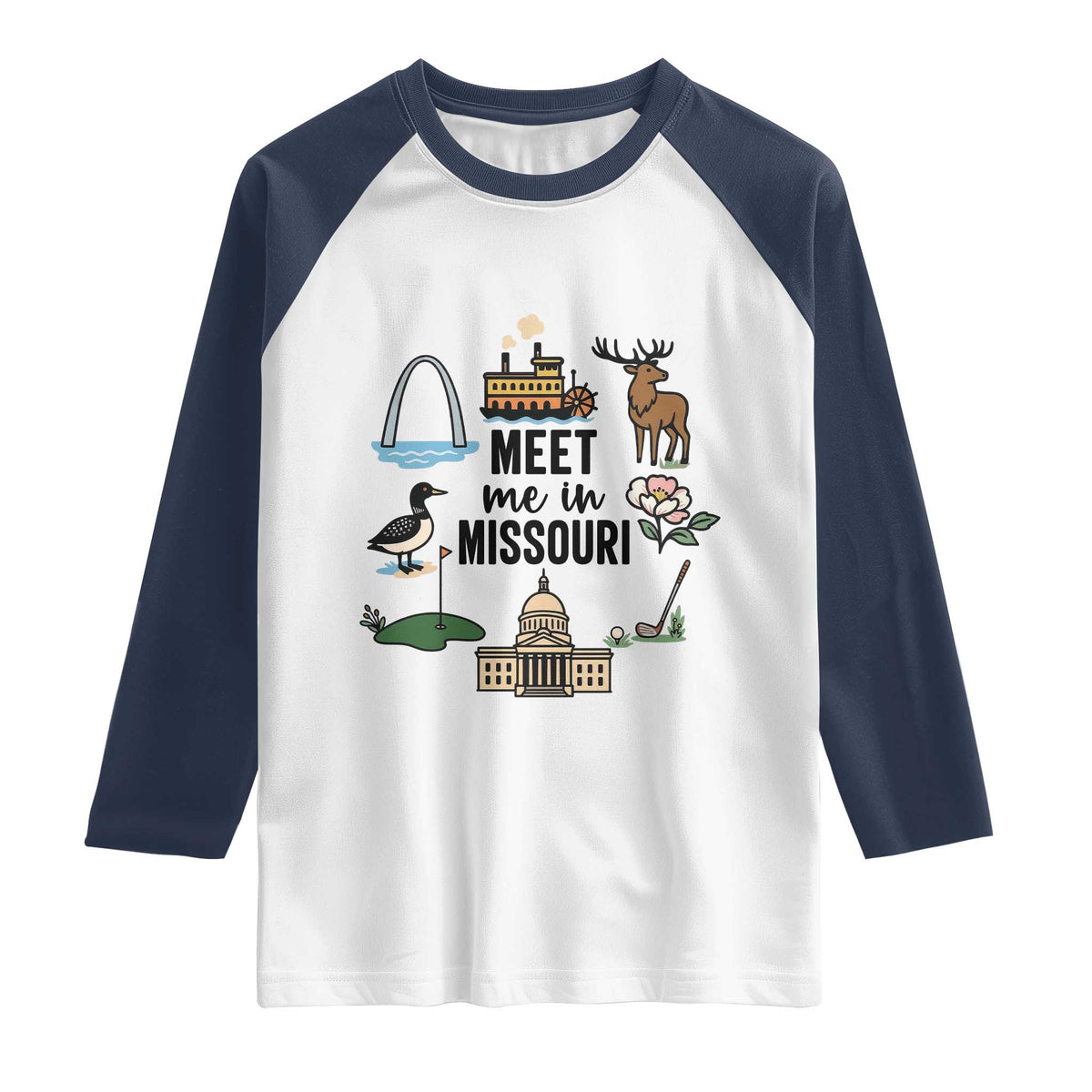 Meet Me in Missouri State Map Souvenir Raglan Shirt