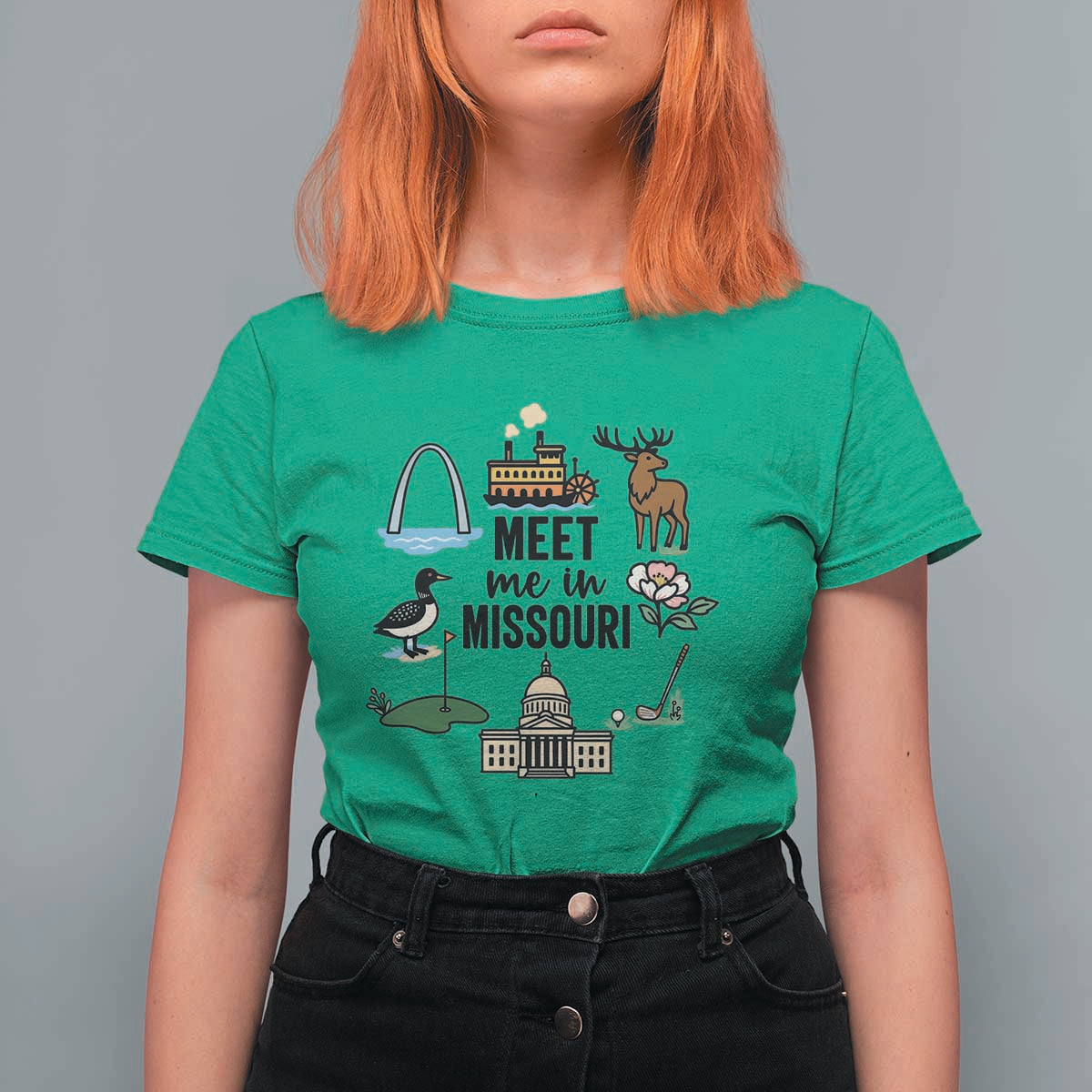 Meet Me in Missouri State Map Souvenir T Shirt For Women