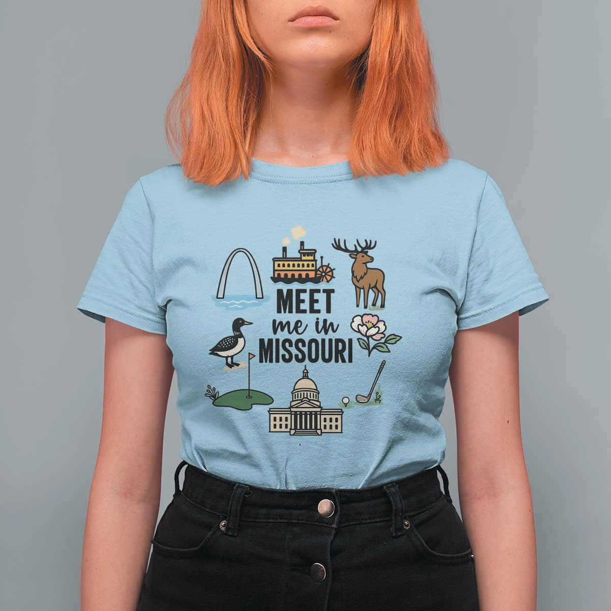 Meet Me in Missouri State Map Souvenir T Shirt For Women