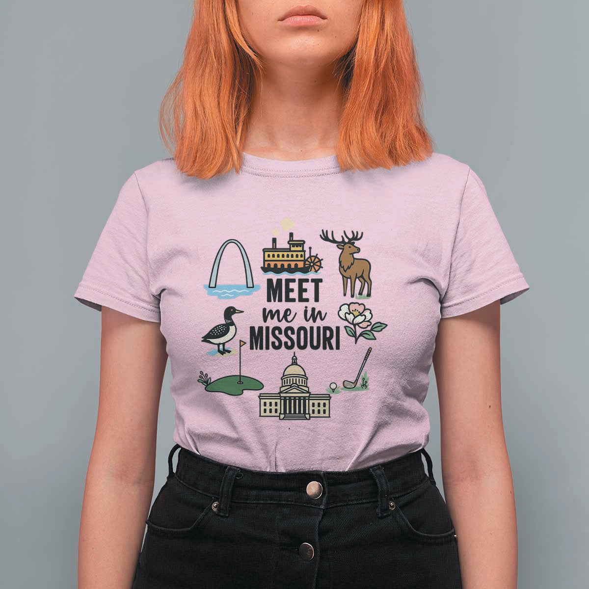 Meet Me in Missouri State Map Souvenir T Shirt For Women