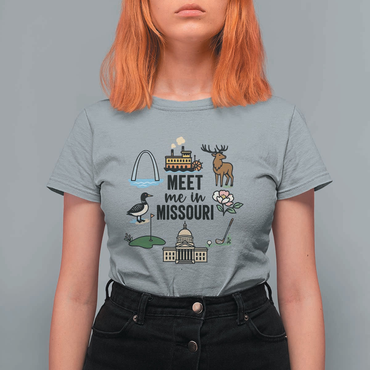 Meet Me in Missouri State Map Souvenir T Shirt For Women