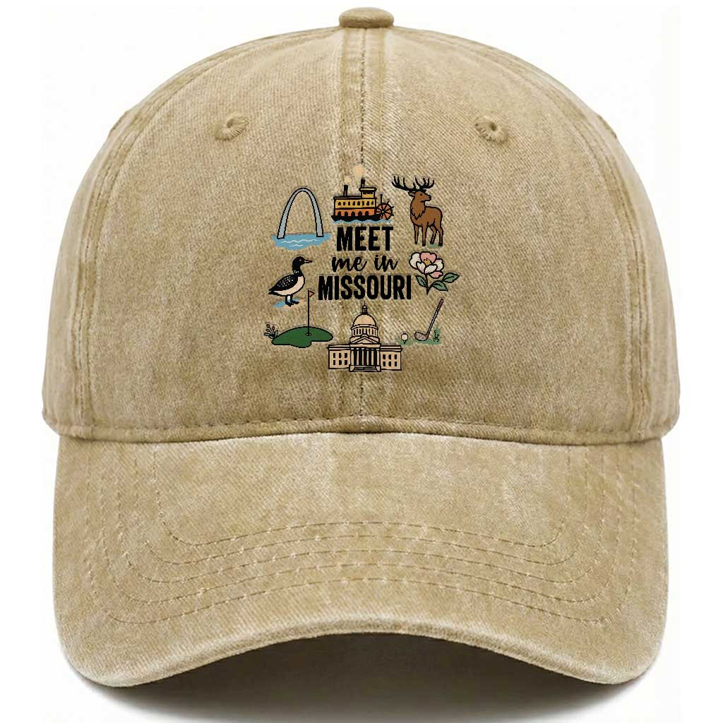Meet Me in Missouri State Map Souvenir Washed Cotton Baseball Cap