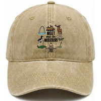 Meet Me in Missouri State Map Souvenir Washed Cotton Baseball Cap