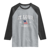 St. Louis Missouri MO Raglan Shirt Vintage American Flag Missouri State