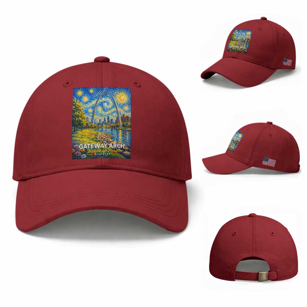 Gateway Arch National Park Van Gogh Style Starry Night Baseball Cap St Louis Missouri Travel Souvenir Gift