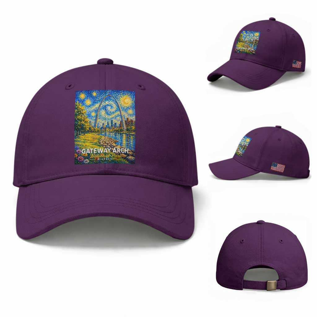 Gateway Arch National Park Van Gogh Style Starry Night Baseball Cap St Louis Missouri Travel Souvenir Gift