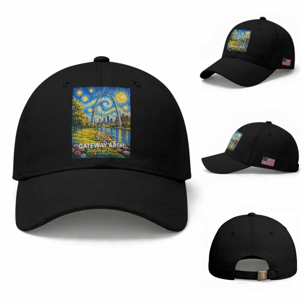 Gateway Arch National Park Van Gogh Style Starry Night Baseball Cap St Louis Missouri Travel Souvenir Gift