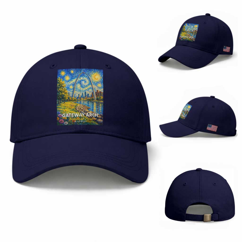 Gateway Arch National Park Van Gogh Style Starry Night Baseball Cap St Louis Missouri Travel Souvenir Gift