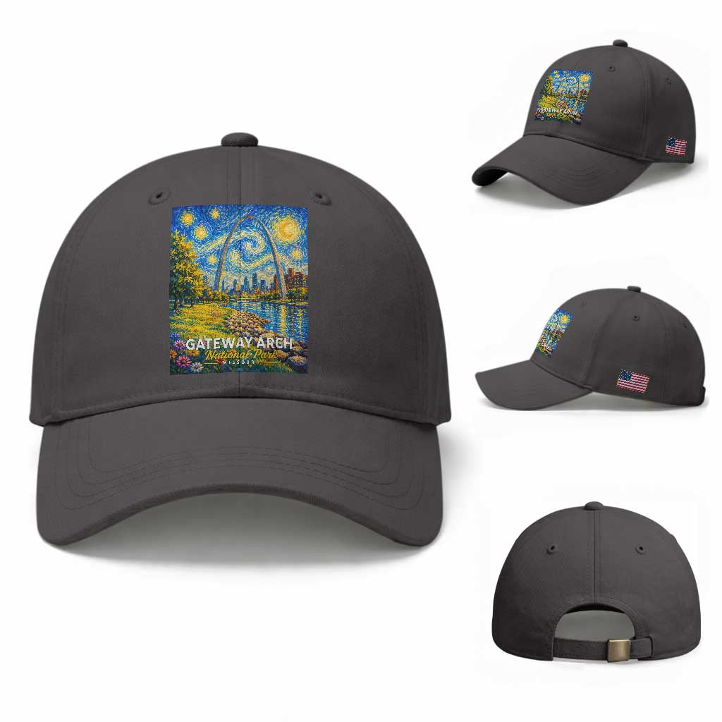 Gateway Arch National Park Van Gogh Style Starry Night Baseball Cap St Louis Missouri Travel Souvenir Gift